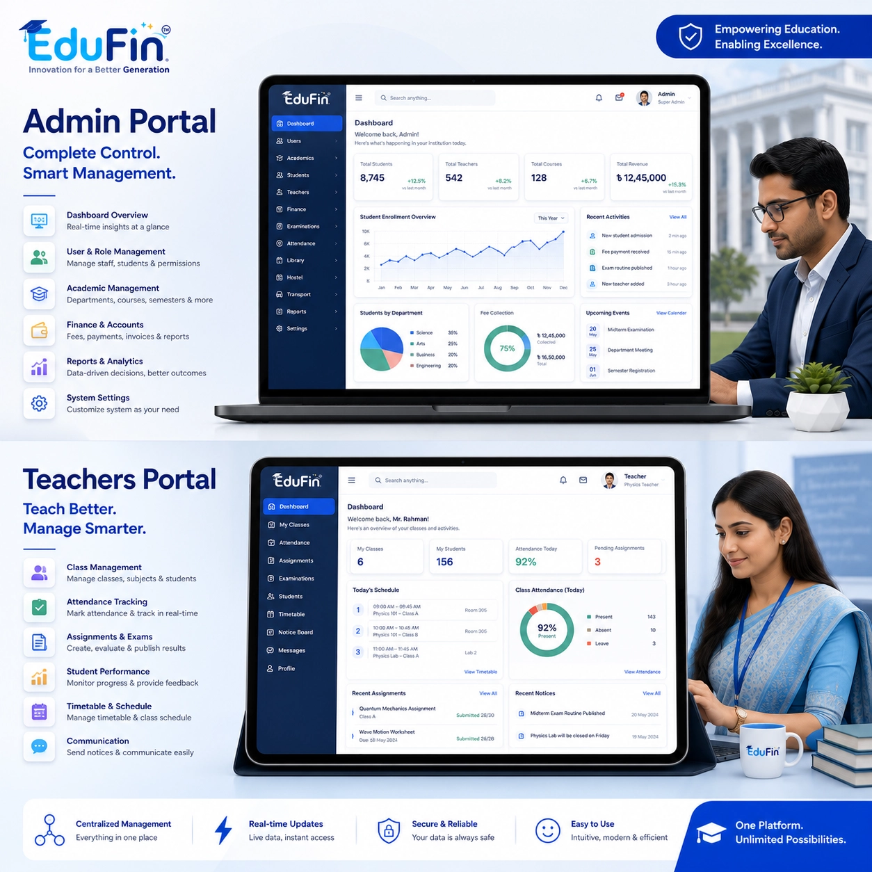 Admin and Teachers Portal Dashboard